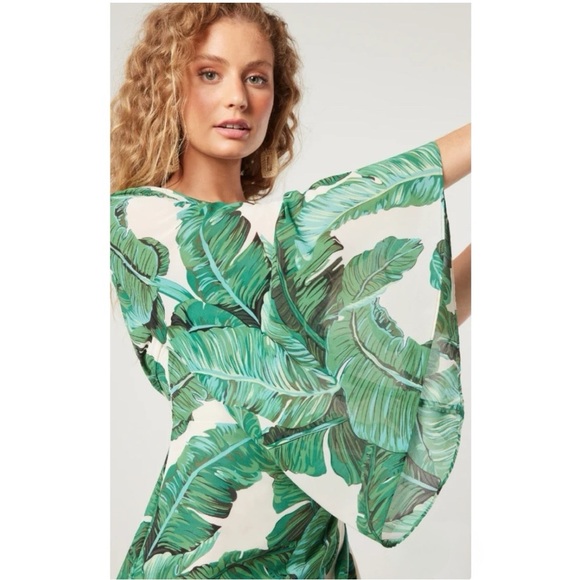 Elliatt Tory One-Shoulder Shift Asymmetrical Hi Low Palm Floral Print Midi Dress - Picture 4 of 12